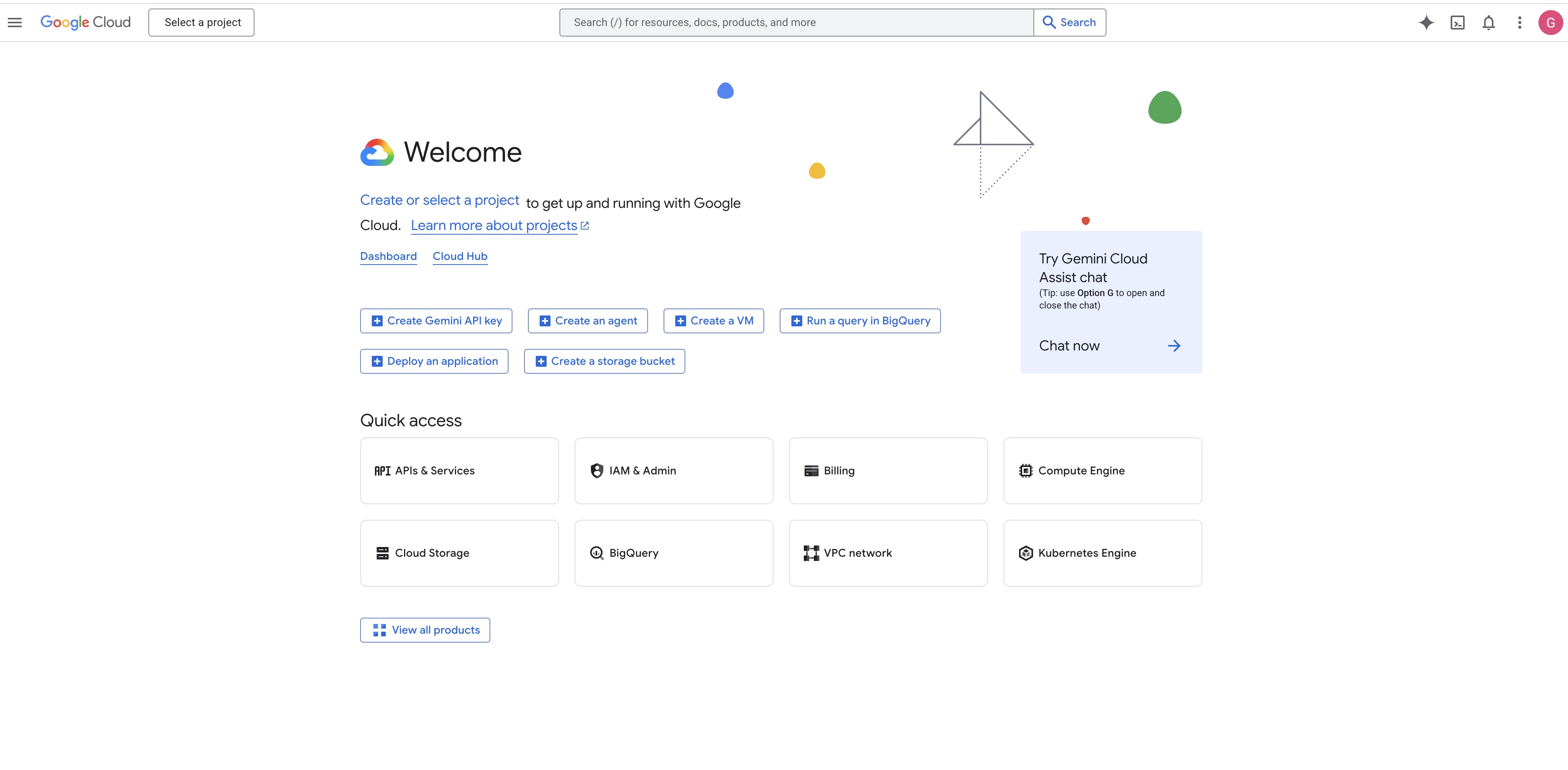 Google Cloud Console welcome page