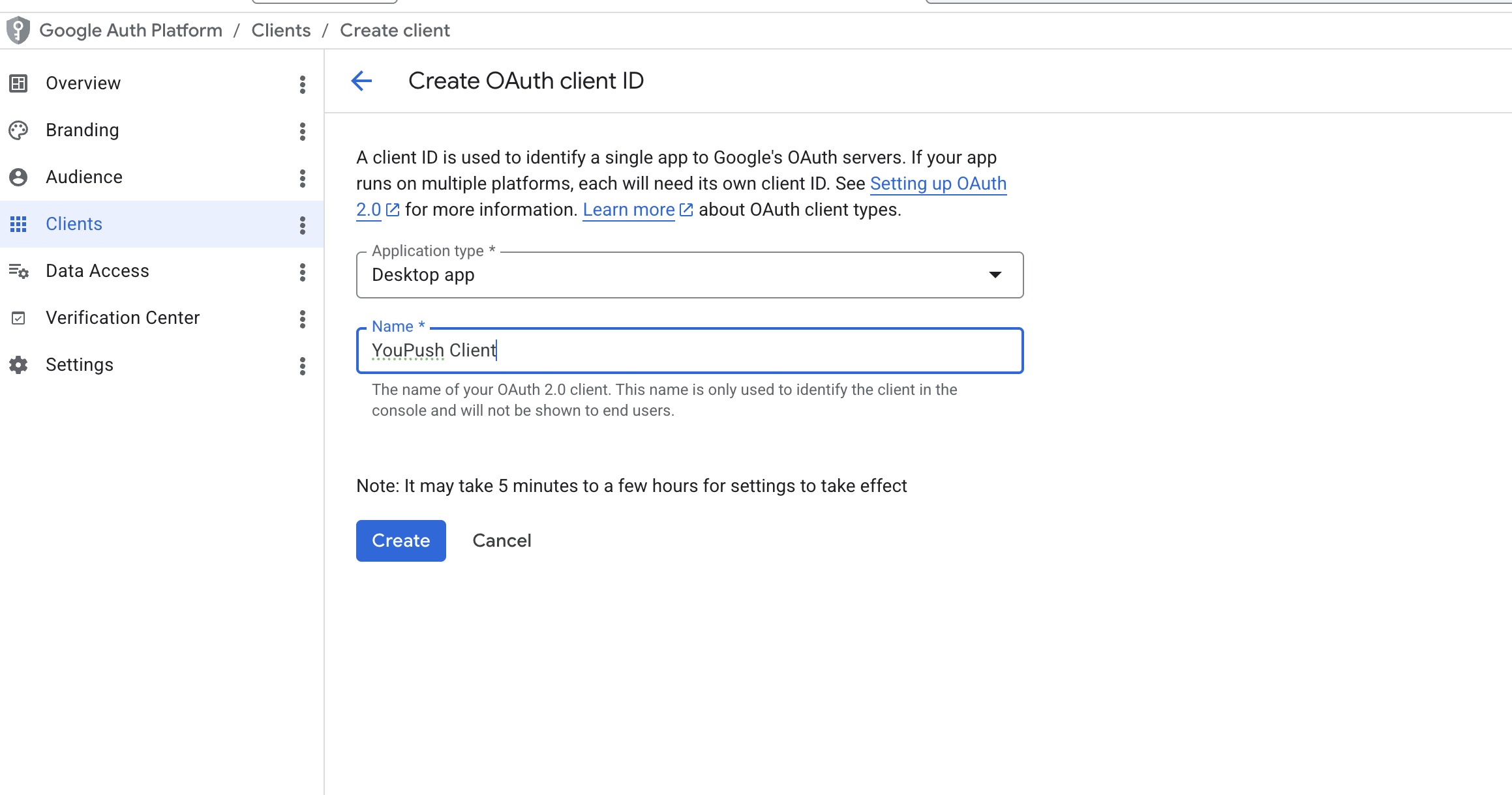 Desktop app selected with name field